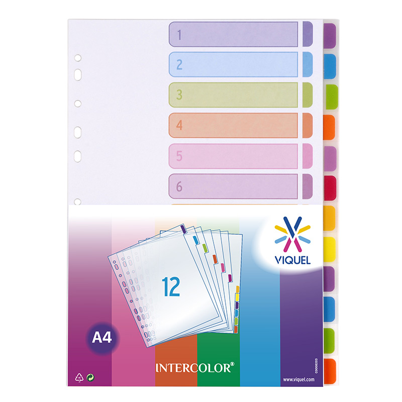 Intercalaires D.RECT Pour Classeur A4 - Lot De 12 Séparateurs Colorés Avec Onglets Numérotés 1-12 - Organisation Bureau